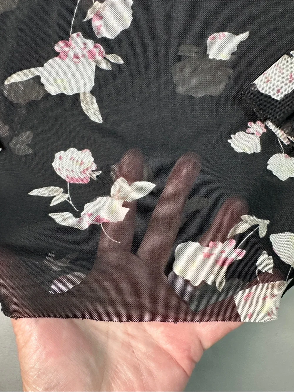 Women’s Black Floral Sheer Long Sleeve Mesh Shirt Bell Sleeve